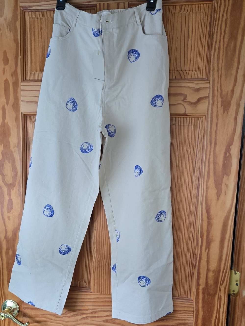 NWT By Together Beige Pants with Blue Sea Shell Detail